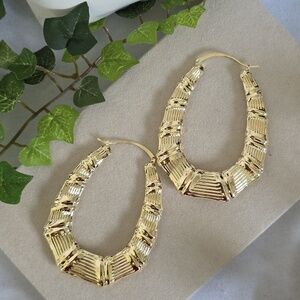 Large 2.5" Statement Gold Filled Bamboo Doorknocker Oval Hoop Earrings